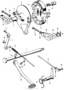  Rear brake panel + brake pedal