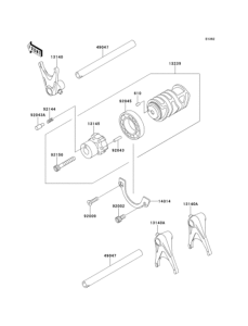EJ650 Gear change drum & forks