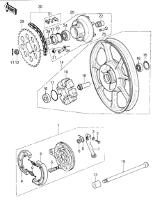 KZ400 Rear wheel / hub / brake / chain