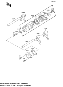 KE175 Gear change drum & forks