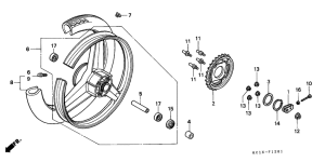 CB125T Rear wheel complete assy