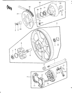 KZ1000 Rear wheel / hub / brake / chain