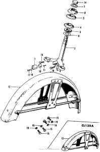 SS125 Steering stem + front fender