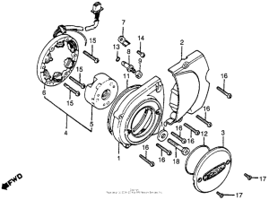 CB125S Left crankcase cover + alternator 80