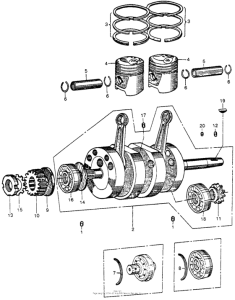 CB92 Crankshaft + connecting rod + piston