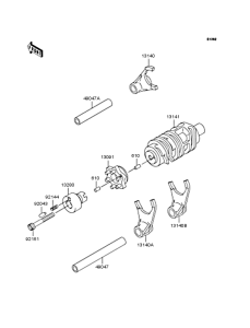 KLX250 Gear change drum & forks