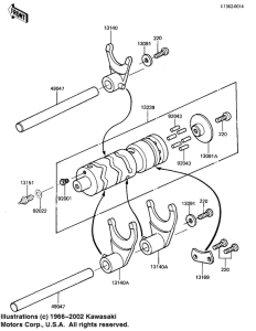 KZ1000 Gear change drum & forks