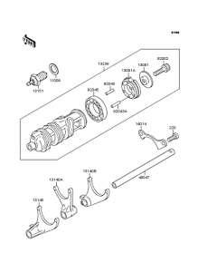 ZX250 Gear change drum & forks