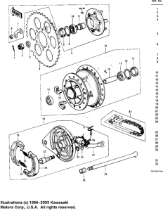 KE175 Rear hub / brake / chain